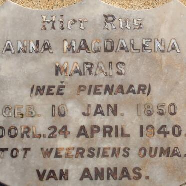 MARAIS Anna Magdalena nee PIENAAR 1850-1940