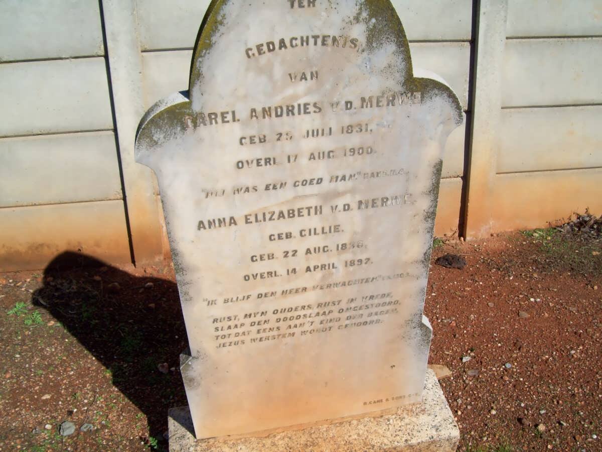 MERWE Carel Andries, v.d. 1831-1900 &amp; Anna Elizabeth CILLIE 1835-1897