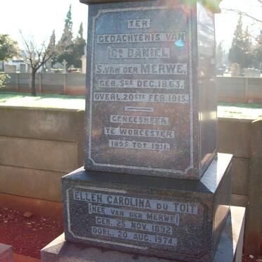MERWE Daniel S., van der 1863-1915 :: DU TOIT Ellen Carolina nee VAN DER MERWE 1892-1974