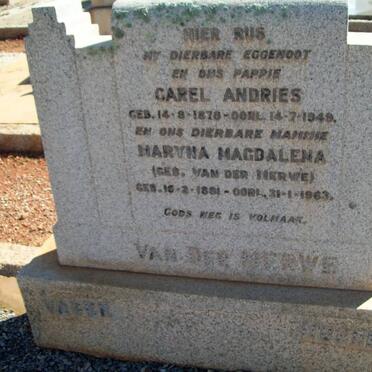 MERWE Carel Andries, van der 1878-1949 &amp; Maryan Magdalena VAN DER MERWE 1881-1963