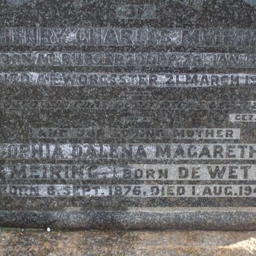 MEIRING Henry Charles 1860-1936 &amp; Sophia Dalena DE WET 1876-1940