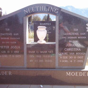 NEETHLING Pieter Jozua 1901-1973 &amp; Johanna Christina VAN ROOYEN 1907-1993