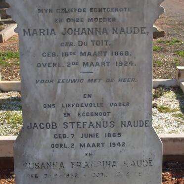 NAUDE Jacob Stefanus 1865-1942 &amp; Maria Johanna DU TOIT 1868-1924 :: NAUDE Susanna Fransina 1882-19??
