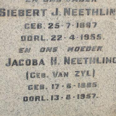 NEETHLING Siebert J. 1897-1955 &amp; Jacoba H. VAN ZYL 1885-1957