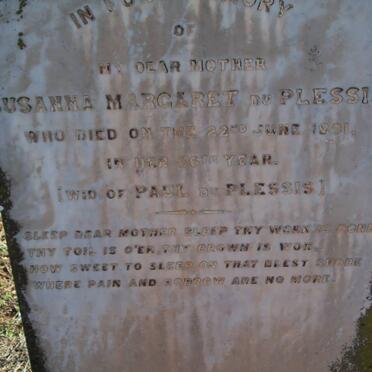 PLESSIS Susanna Margaret, du -1891
