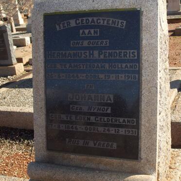 PENDERIS Hermanus H. 1844-1918 &amp; Johanna NYHOF 1846-1931