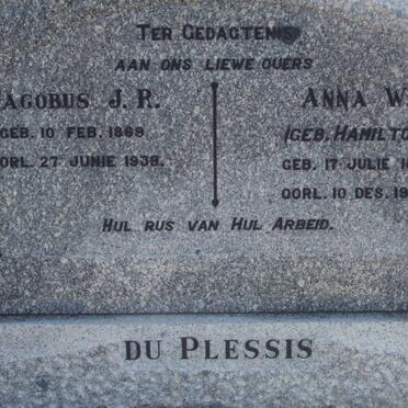 PLESSIS Jacobus J. R., du 1869-1938 &amp; Anna W. HAMILTON 1881-1948