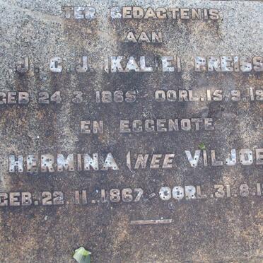 PREISS J.C.J. 1865-1953 &amp; Hermina VILJOEN 1867-1921