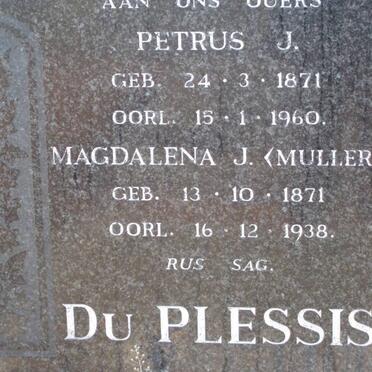 PLESSIS Petrus J., du 1871-1960 &amp; Magdalena J. MULLER 1871-1938