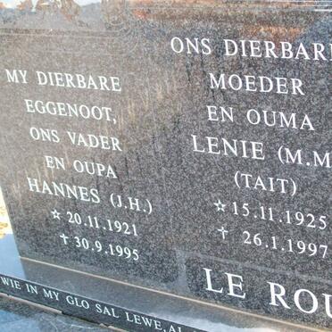 ROUX J.H.. le 1921-1995 &amp; M.M. TAIT 1925-1997