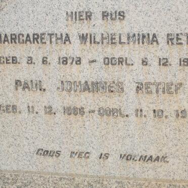 RETIEF Paul Johannes 1886-1957 &amp; Margaretha Wilhelmina 1878-1954
