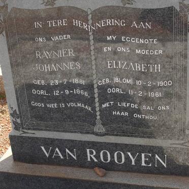 ROOYEN Raynier Johannes, van 1881-1966 &amp; Elizabeth BLOM 1900-1961