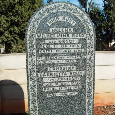 ROUX Helena Wilhelmina nee KIESER 1854-1895 :: ROUX Ernssina Gabrietta nee JORDAAN 1855-1915