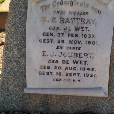 RATTRAY S.F. nee DE WET 1837-1901 :: JOUBERT E.J. nee DE WET 1848-1921