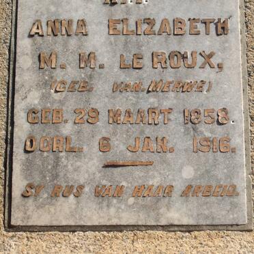 ROUX Anna Elizabeth M.M., le nee VAN MERWE 1858-1916