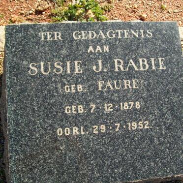 RABIE Susie J. nee FAURE 1878-1952