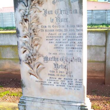 ROEX Jan Christian, le 1819-1906 &amp; Martha Elizabeth Retief 1803-18?3