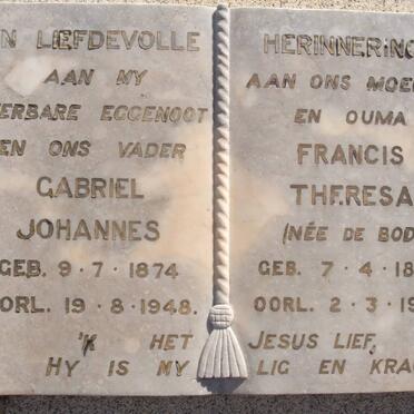 ROSSOUW Gabriel Johannes 1874-1948 &amp; Francis Theresa DE BOD 1889-1966