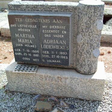 SWART Adriaan Lodewiekus 1897-1963 &amp; Martha Maria HULME 1906-1981