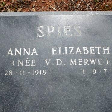 SPIES Anna Elizabeth nee V.D. MERWE 1918-1992