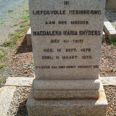 SNŸDERS Magdalena Maria nee DU TOIT 1878-1953