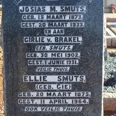 SMUTS Josias M. 1873-1933 :: V. BRAKEL Girlie nee SMUTS 190-1931 :: SMUTS Ellie nee GIE 1875-1964