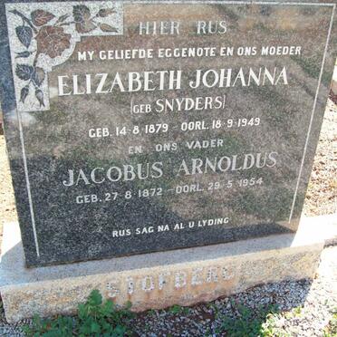 STOFBERG Jacobus Arnoldus 1872-1954 &amp; Elizabeth Johanna SNYDERS 1879-1949
