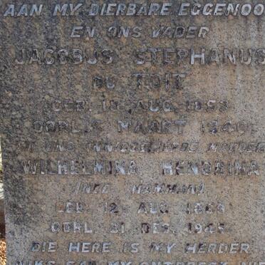 TOIT Jacobus Stephanus, du 1853-1940 &amp; Wilhelmina Hendrina HAMMAN 1869-1945