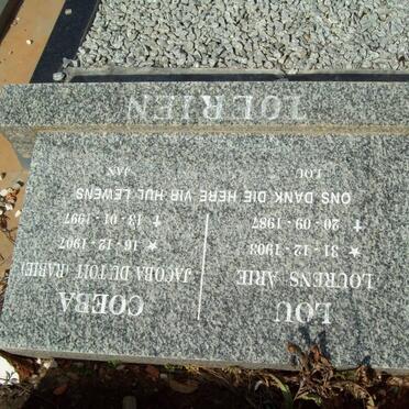 TOERIEN Lourens Arie 1903-1987 &amp; Jacoba du Toit nee RABIE 1907-1997