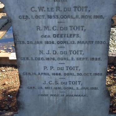 TOIT C.W. le R. 1853-1918 &amp; R.M.C. DEETLEFS 1856-1930
