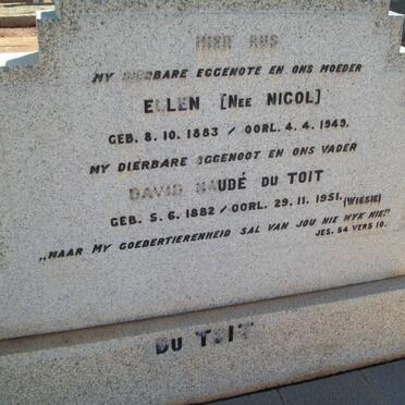 TOIT David Naudé, du 1882-1951 &amp; Ellen NICOL 1883-1949