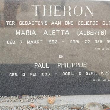 THERON Paul Philippus 1886-1972 &amp; Maria Aletta ALBERTS 1892-1961