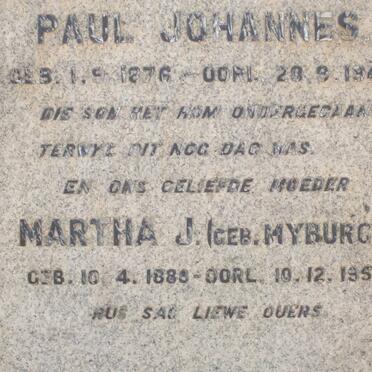 TERBLANCHE Paul Johannes 1876-1946 &amp; Martha J. MYBURGH 1880-1953