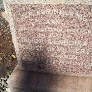 VILLIERS Alida Glaudina Cruse, de nee ERASMUS 1885-1933
