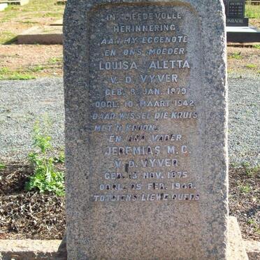 VYVER Jeremias M.C., v.d. 1875-1948 &amp; Louisa Aletta 1879-1942