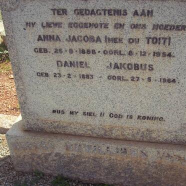 VILLIERS Daniel Jacobus, de 1883-1964 &amp; Anna Jacoba DU TOIT 1888-1954