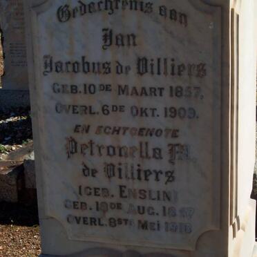 VILLIERS Jan Jacobus, du 1857-1909 &amp; Petronella M. ENSLIN 1857-1918