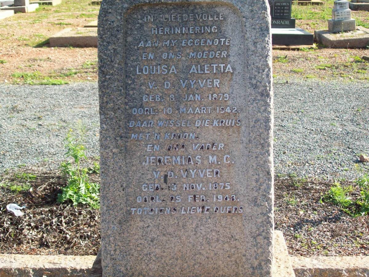 VYVER Jeremias M.C., v.d. 1875-1948 &amp; Louisa Aletta 1879-1942