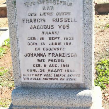 VOS Francis Russell Jacobus 1852-1911 &amp; Johanna Franzisca PREISS 1851-193?