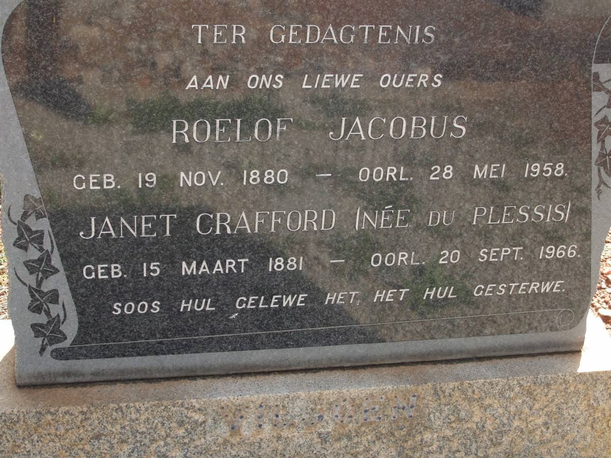 VILJOEN Roelof Jacobus 1880-1958 &amp; Janet CRAFFORD nee DU PLESSIS 1881-1966