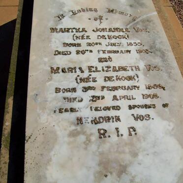 VOS Martha Johanna nee DE KCOK 1855-1903 :: VOS Maria Elizabeth nee DE KOCK 1866-1908