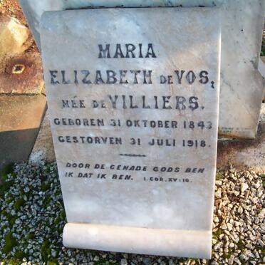 VOS Maria Elizabeth, de nee DE VILLIERS 1843-1918