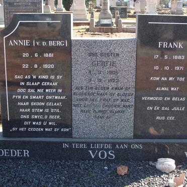 VOS Frank 1883-1971 &amp; Annie V.D. BERG 1881-1920 :: VOS Gertie 1905-1923