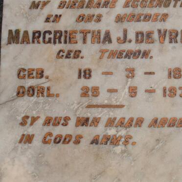 VRIES Margarietha J., de nee THERON 1851-1936