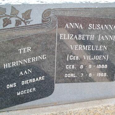 VERMEULEN Anna Susanna Elizabeth nee VILJOEN 1888-1968