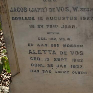 VOS Jacob, de -1927 &amp; Aletta 1862-1937