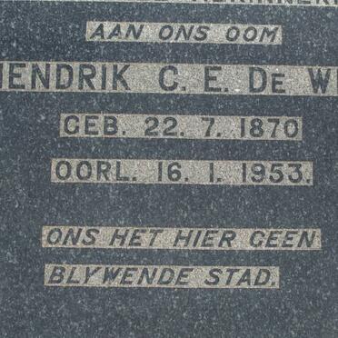WET Hendrik C.E., de 1870-1953