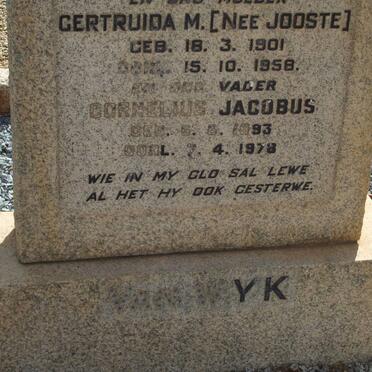 WYK Cornelius Jacobus, van 1893-1978 &amp; Gertruida M. JOOSTE 1901-1958