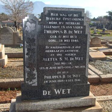 WET Philippus B., de 1873-1940 &amp; Aletta S.M. MOLLER 1877-1956 :: DE WET Philippus B. 1909-1942