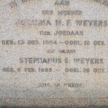 WEYERS Stephanus S. 1898-1954 &amp; Susanna M.F. JORDAAN 1904-1952